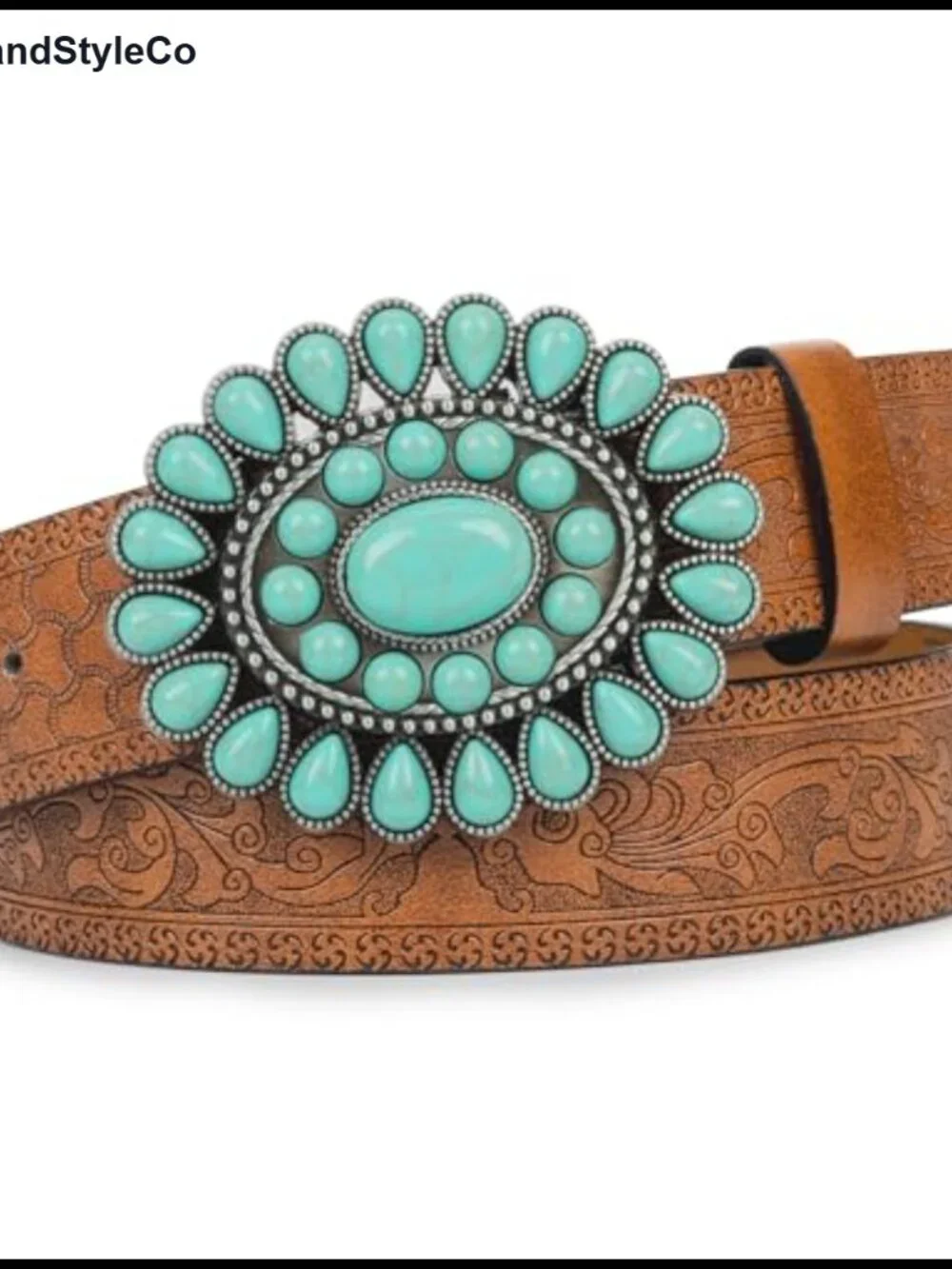 Women's PU Leather Western Belts with Rhinestone Turquoise Buckle